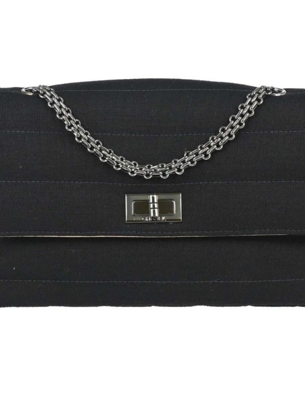 Chanel Black Cotton Mademoiselle Lock Straight Flap Shoulder Bag 197468